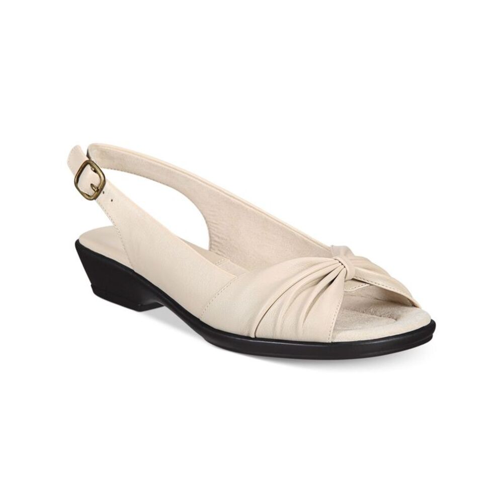EASY STREET Womens White Ruched Fantasia Square Toe Wedge Slingback Sandal 9 W